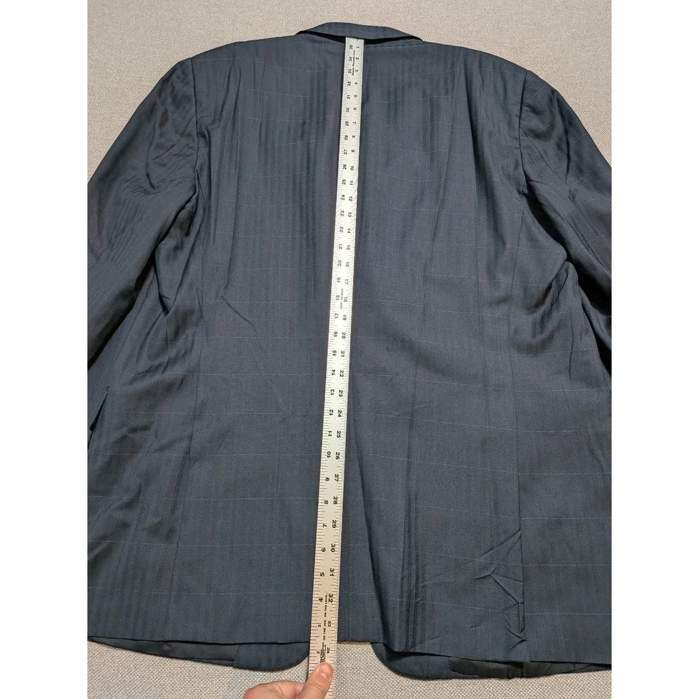 Ermenegildo Zegna Men's Blazer 48L Navy Wool Windowpane 3-Button Made in Italy
